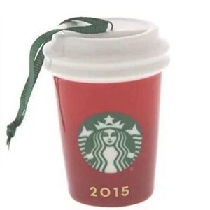 Starbucks 2015 Red Holiday Cup Ceramic Ornament 011051434